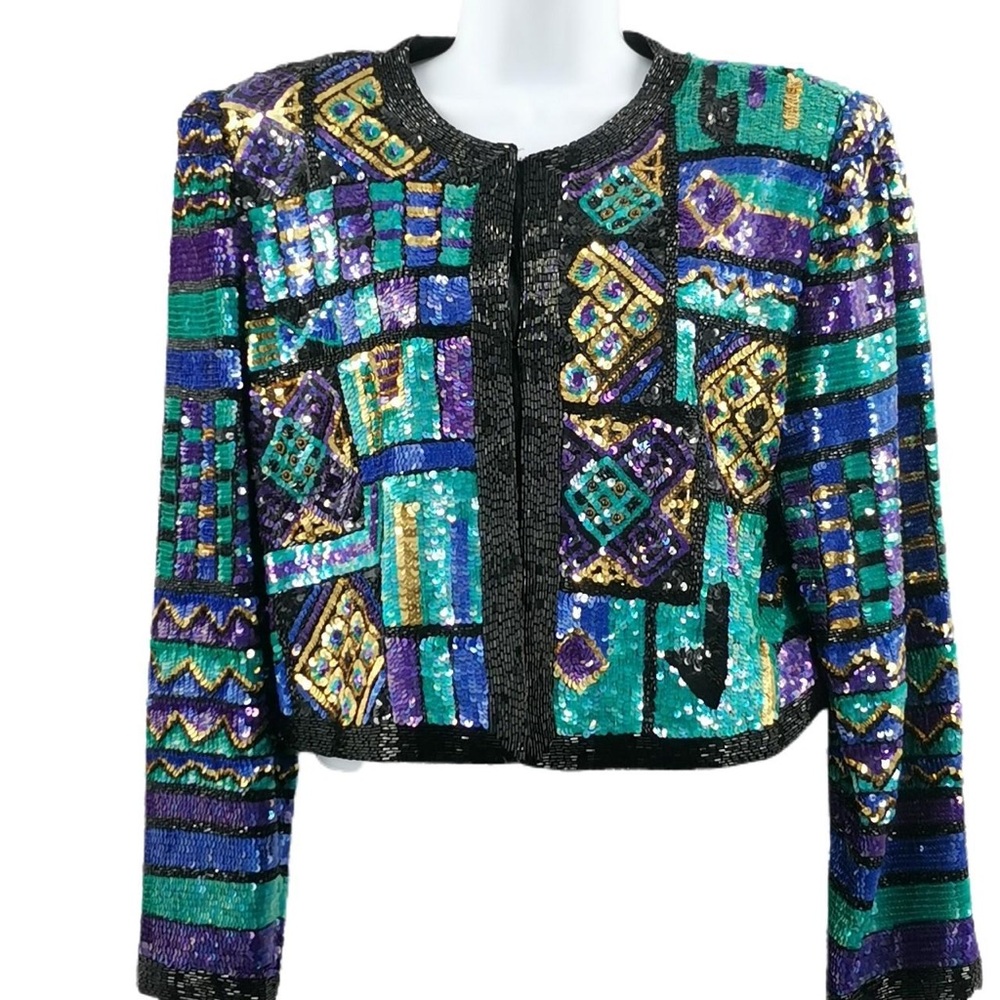 Laurence Kazar Blue and Purple Sequin Blazer